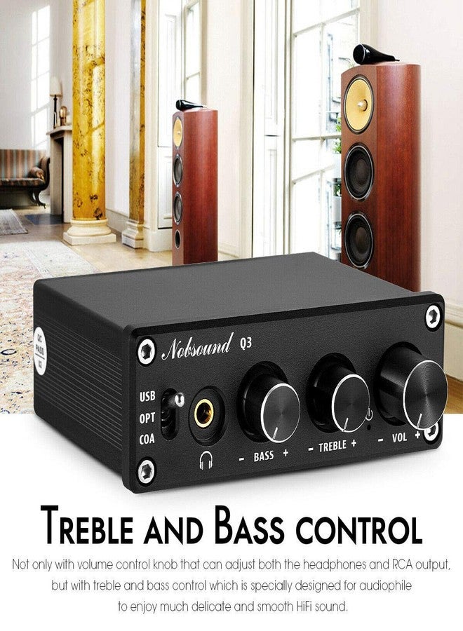 Nobsound Q3 Mini USB DAC Digital to Analog Converter Audio Adapter Headphone Amp Amplifier with Optical Coaxial Inputs & Treble Bass Tone Control - Image 4