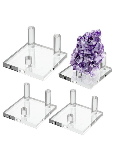 Clear Acrylic Display Stand, Three-Peg Easel Stands for Fossil Coral Geodes Rock Mineral Agate Small Collectibles (Set of 4)