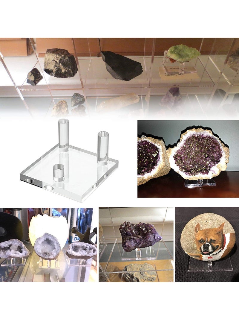 Clear Acrylic Display Stand, Three-Peg Easel Stands for Fossil Coral Geodes Rock Mineral Agate Small Collectibles (Set of 4)