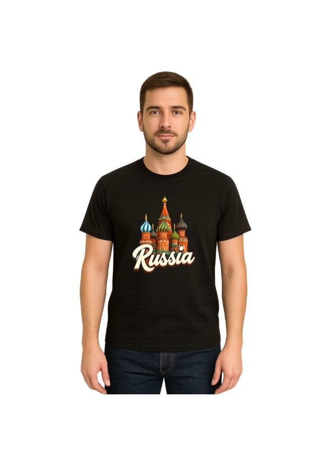 Russia Men’s T-Shirt–Landmark Design With RUSSIA Print–Soft Cotton Round Neck, Short Sleeves–Ideal For Travel,Casual Days&Russia Fans - Image 1