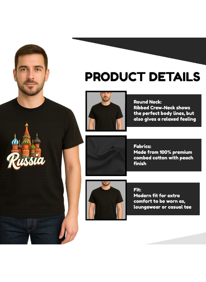 Russia Men’s T-Shirt–Landmark Design With RUSSIA Print–Soft Cotton Round Neck, Short Sleeves–Ideal For Travel,Casual Days&Russia Fans - Image 3