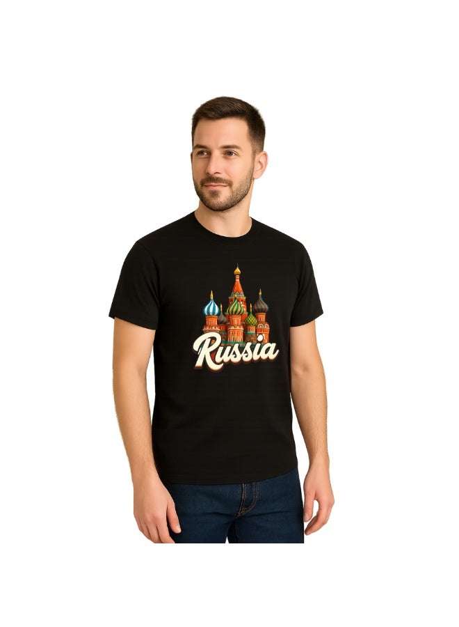 Russia Men’s T-Shirt–Landmark Design With RUSSIA Print–Soft Cotton Round Neck, Short Sleeves–Ideal For Travel,Casual Days&Russia Fans - Image 2