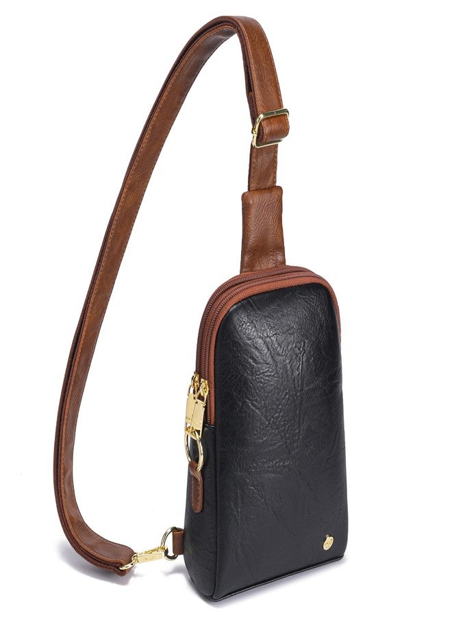 INICAT Travel Small Crossbody Sling Bags Valentines Day Gifts Women Her Cross Body Purses Vegan Leather Birthday(Black Brown) - Image 1