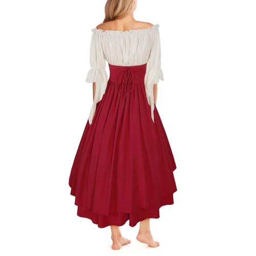 Mingyuezai Women Renaissance Costume Medieval Victorian High Waisted Button Skirt Set(L,Z2880RDST) - Image 2