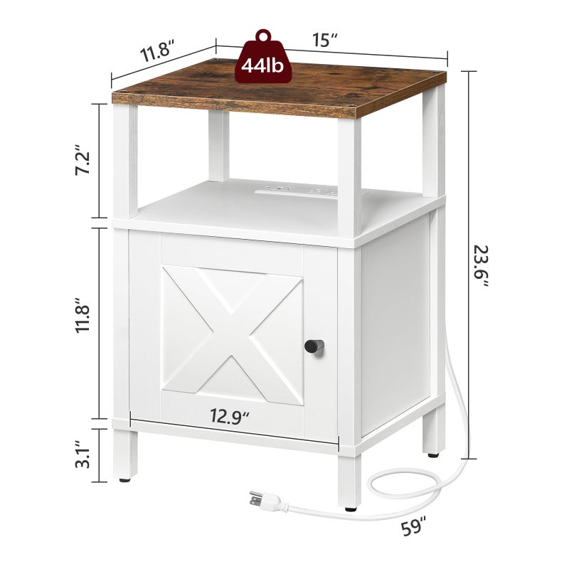 MAHANCRIS Farmhouse Nightstand with Charging Station, White Bedside Table with USB&Type-C Ports and Outlets, End Table with Storage, Night Stand for Bedroom, White and Rustic Brown ETRW96E01 - Image 2