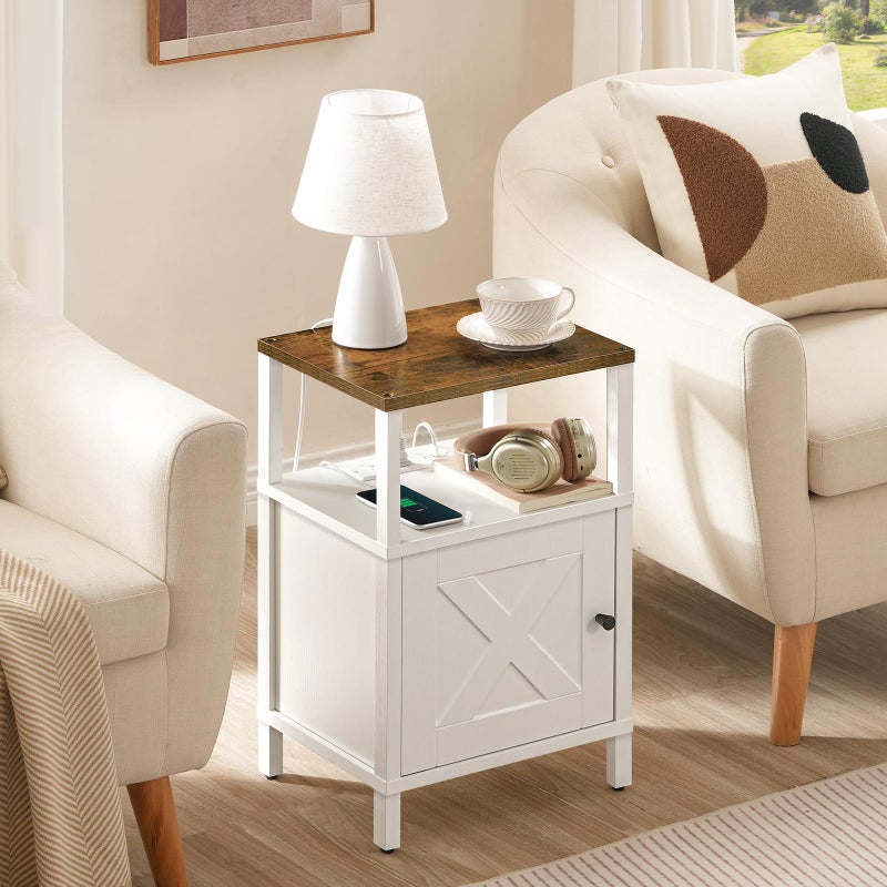 MAHANCRIS Farmhouse Nightstand with Charging Station, White Bedside Table with USB&Type-C Ports and Outlets, End Table with Storage, Night Stand for Bedroom, White and Rustic Brown ETRW96E01 - Image 3