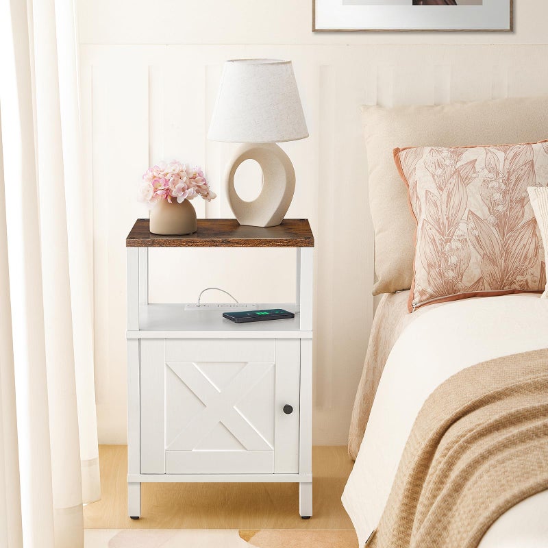 MAHANCRIS Farmhouse Nightstand with Charging Station, White Bedside Table with USB&Type-C Ports and Outlets, End Table with Storage, Night Stand for Bedroom, White and Rustic Brown ETRW96E01 - Image 5