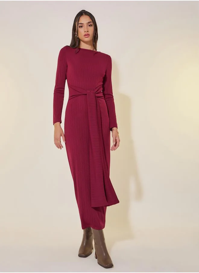 ستايلي Solid Tie-Up Waist Detail Long Sleeve Maxi Dress