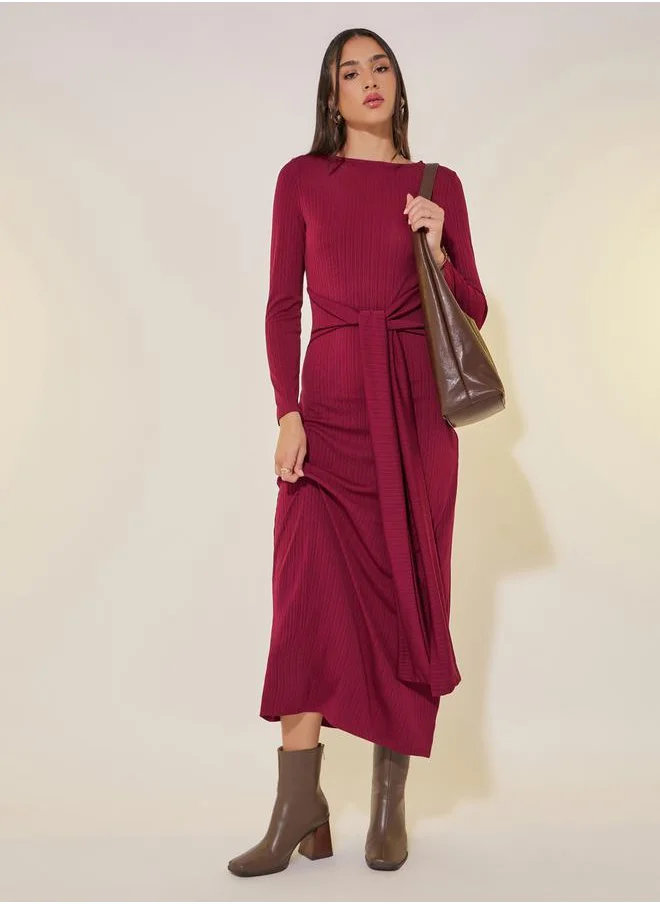 ستايلي Solid Tie-Up Waist Detail Long Sleeve Maxi Dress