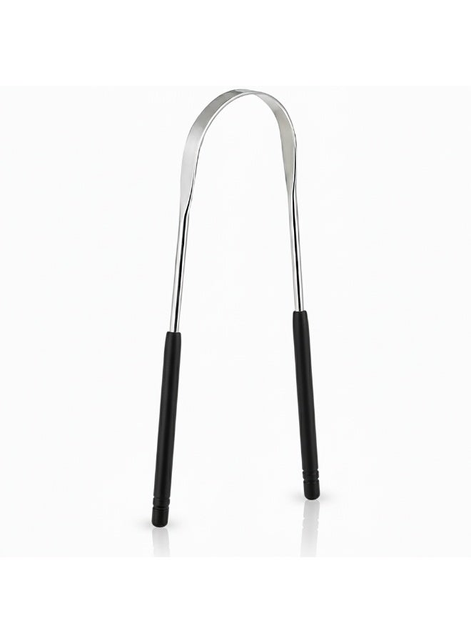Stainless Steel Tongue Scraper & Cleaner – Fresh Breath Tool with Soft Handles (Black) - Image 1