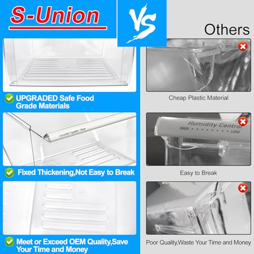 S-Union [2 Pack] Upgraded 2188656 Fridge Crisper Drawer Humidity Control Drawer UPPER & 2188664 Crisper Bin LOWER for Whirlpool Fridge Crisper Drawer,Kenmore Whirlpool Refrigerator Drawer Replacement Parts - Image 3