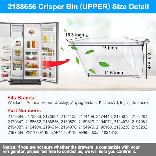 S-Union [2 Pack] Upgraded 2188656 Fridge Crisper Drawer Humidity Control Drawer UPPER & 2188664 Crisper Bin LOWER for Whirlpool Fridge Crisper Drawer,Kenmore Whirlpool Refrigerator Drawer Replacement Parts - Image 5