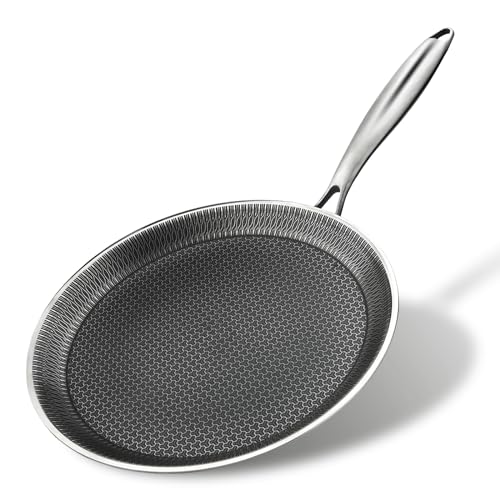 DCIGNA Nonstick Crepe Pan, 11Inch Stainless Steel Crepe Pan, Honeycomb Coating Flat Skillet Tawa Dosa Tortilla Omelet Griddle Pan, PFOA Free, Induction Compatible - Image 1
