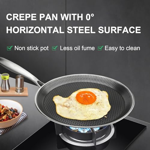 DCIGNA Nonstick Crepe Pan, 11Inch Stainless Steel Crepe Pan, Honeycomb Coating Flat Skillet Tawa Dosa Tortilla Omelet Griddle Pan, PFOA Free, Induction Compatible - Image 4