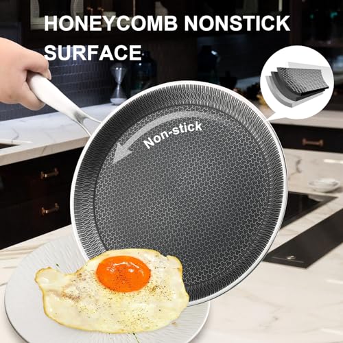DCIGNA Nonstick Crepe Pan, 11Inch Stainless Steel Crepe Pan, Honeycomb Coating Flat Skillet Tawa Dosa Tortilla Omelet Griddle Pan, PFOA Free, Induction Compatible - Image 5
