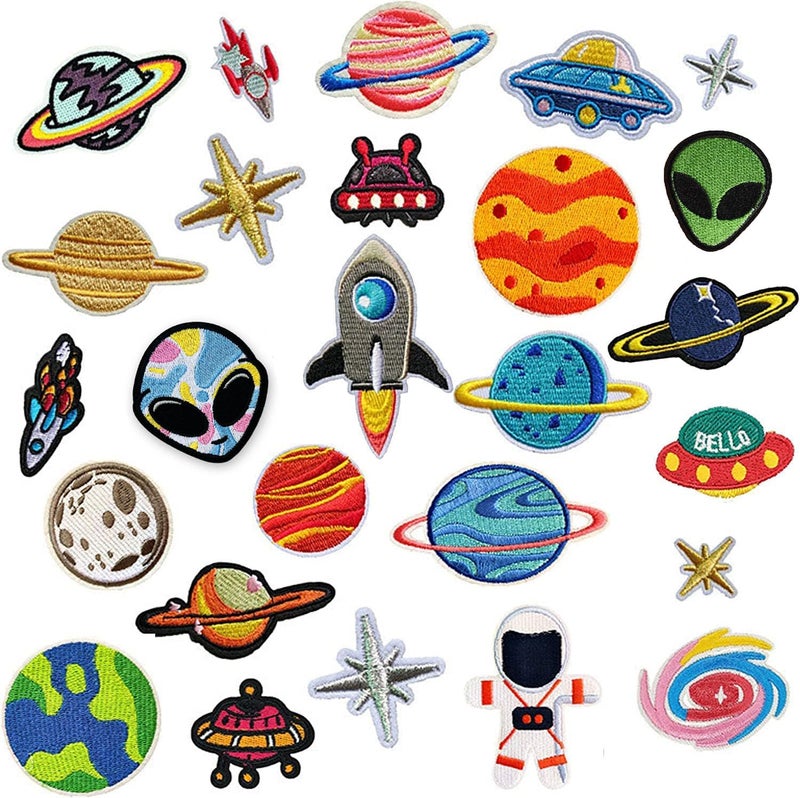 Daily Crafts Daily Crafts Space 6 pcs Mix of NASA Planets Rockets Themed DIY Fabric Repair Patches for Jeans Jackets Hats Iron On Fashion Accessories Combo a - Image 1