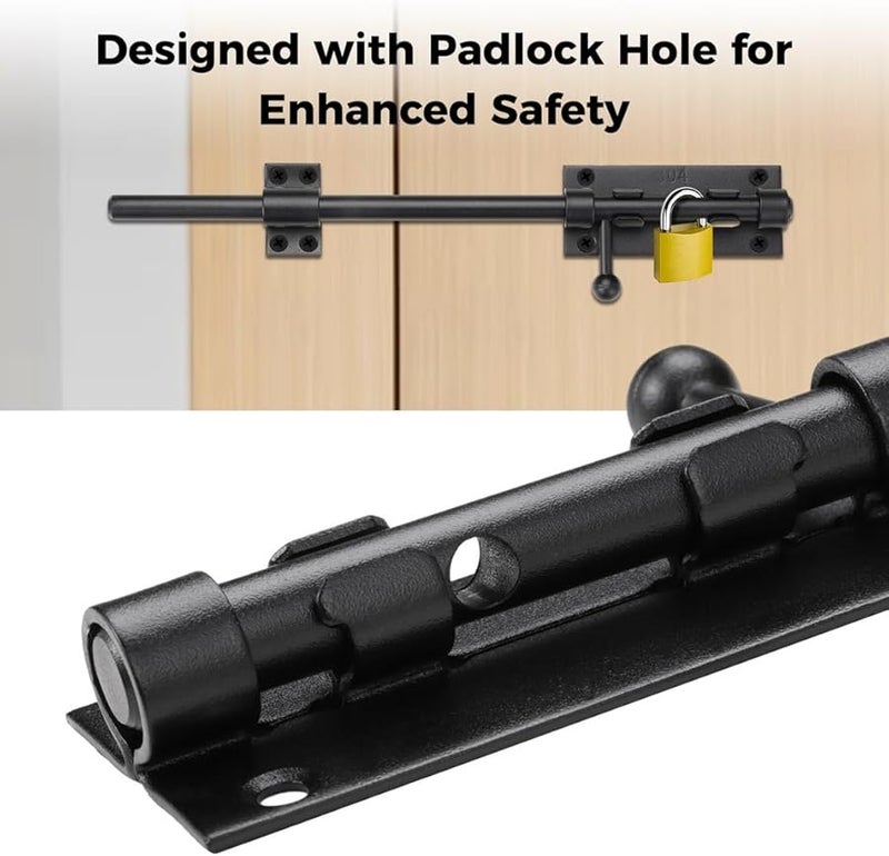 Heavy Duty Matte Black 304 Stainless Steel Slide Bolt Latch 2 Pack With Padlock Hole - Image 5