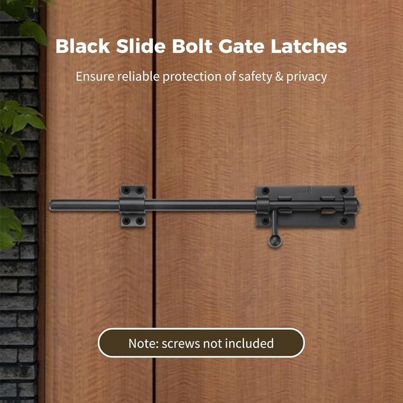 Heavy Duty Matte Black 304 Stainless Steel Slide Bolt Latch 2 Pack With Padlock Hole - Image 4