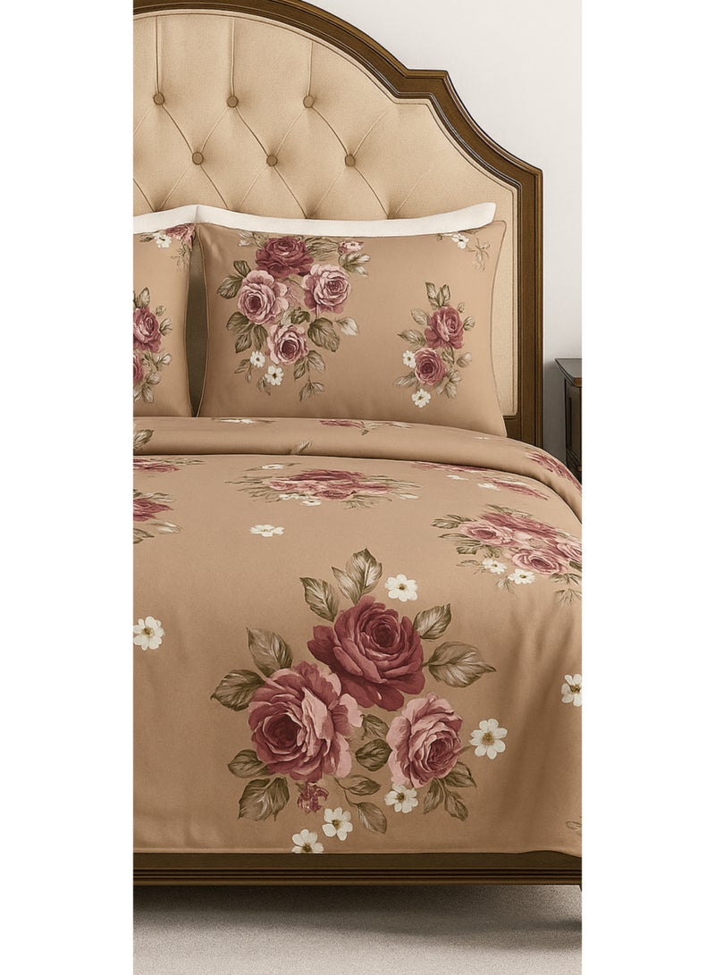 طقم ملاءات سرير مسطحة من 3 قطع بنقشة زهور، مقاس كينج، طقم أغطية وسائد يتضمن ملاءة سرير واحدة ووسادتين - Image 2