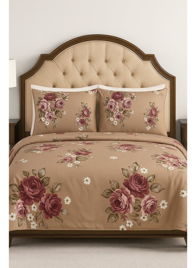 طقم ملاءات سرير مسطحة من 3 قطع بنقشة زهور، مقاس كينج، طقم أغطية وسائد يتضمن ملاءة سرير واحدة ووسادتين - Image 1