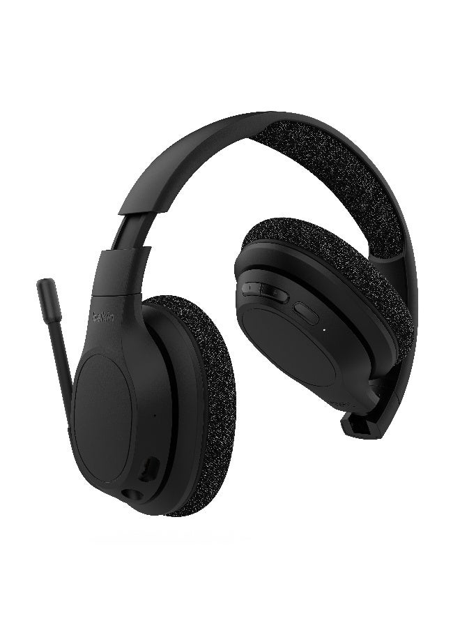بيلكين سماعة رأس SoundForm Adapt لاسلكية تعمل بالبلوتوث فوق الأذن، وقت تشغيل يصل إلى 65 ساعة، أدوات تحكم على اللوحة، ميكروفون بوم قابل للطي لكتم الصوت، أنيق مع صوت رائع، منفذ USB-C للشحن السريع، استخدام سلكي أو لاسلكي أسود - Image 2