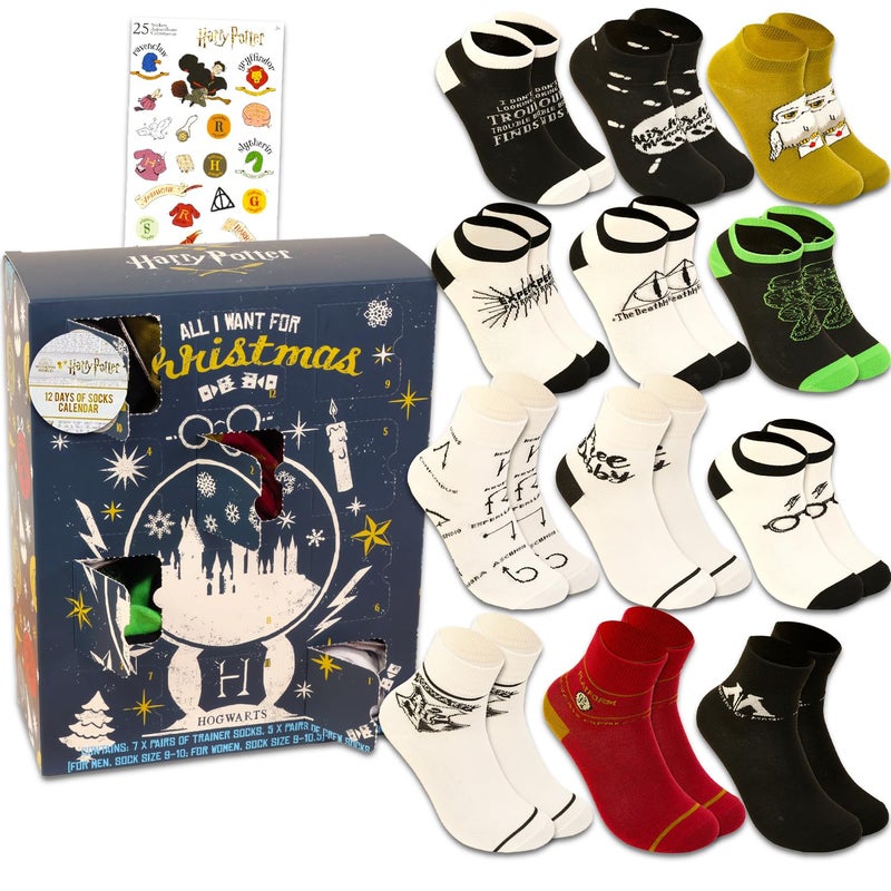 Harry Potter Advent Calendar Sock Set Box with 12 Pair of Countdown to Christmas Socks Featuring Hogwarts More Plus Stickers Harry Potter Gifts - Image 2