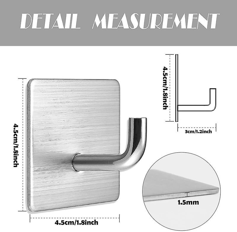 Boniry 4 Pack Wall Adhesive Hooks, Waterproof Stainless Steel Wall Hook,Best Use Kitchen and Bathroom, self Adhesive Hooks Heavy Duty for Towel and Kitchen Accessories Item (J Hook Square Silver) - Image 2