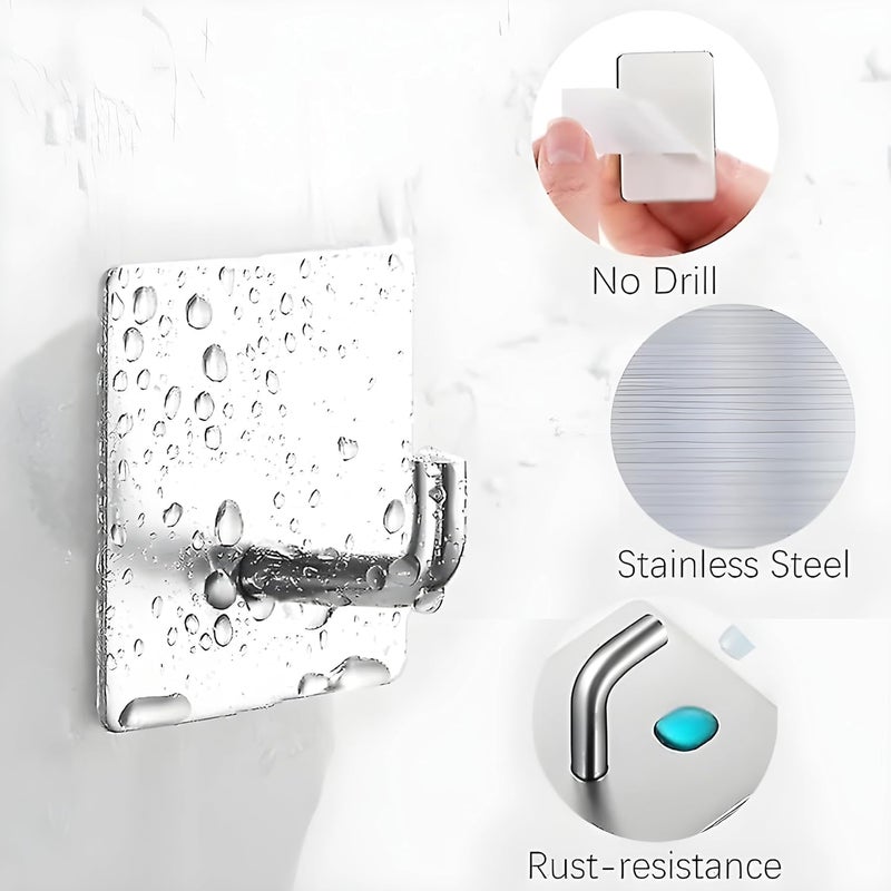 Boniry 4 Pack Wall Adhesive Hooks, Waterproof Stainless Steel Wall Hook,Best Use Kitchen and Bathroom, self Adhesive Hooks Heavy Duty for Towel and Kitchen Accessories Item (J Hook Square Silver) - Image 3
