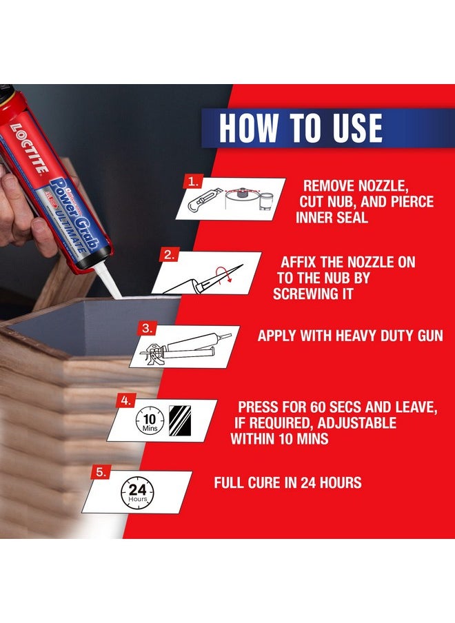 Loctite Loctite Power Grab All-Purpose Construction Adhesive, high strength, high tack, gap-filling adhesive, No-nails and screws, Bonds to wood, MDF, concrete, glass, marble, granite, stone,brick,etc, 460g  - Image 4