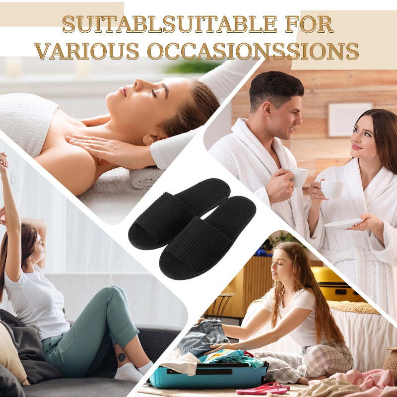 Bunnycool 12 Pairs Disposable Slippers for Guests Open Toe Spa Slippers Bulk Disposable Sandals Soft Fleece for Man Women Spa Hotel Wedding Shoeless Home (Black) - Image 5