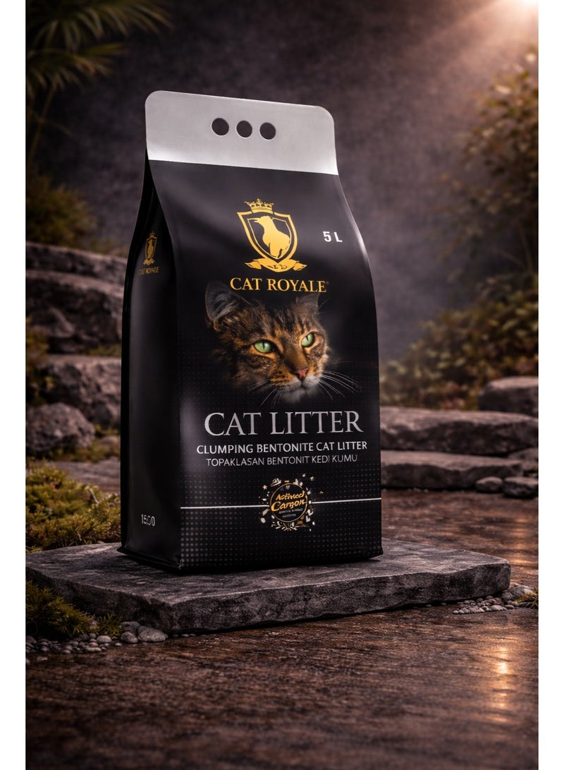 Premium Clumping Bentonite Cat Litter Carbon , High-Absorption Formula for Superior Odor Control and Easy Maintenance, 5L Bag
