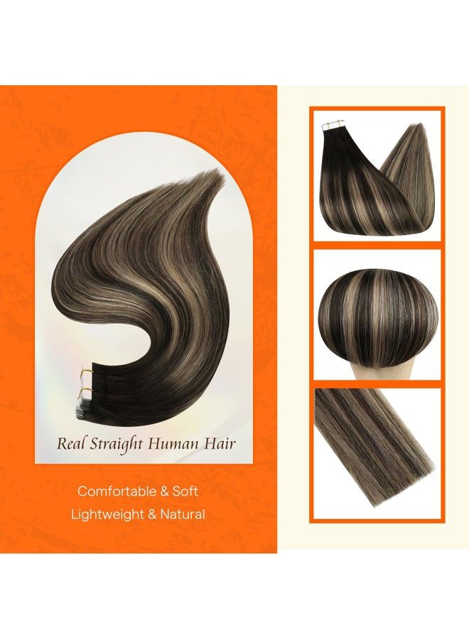 Fshine Full Shine Tape in Extensions Human Hair 16 Inch Human Hair Extensions Tape ins Color 1B/27/1B Black with Blonde Ombre 20PCS Natural Tape Ins Human Hair Extensions 50g for Women - Image 2