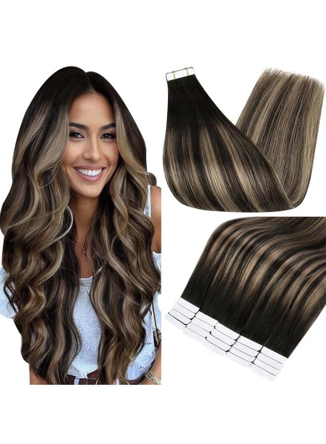 Fshine Full Shine Tape in Extensions Human Hair 16 Inch Human Hair Extensions Tape ins Color 1B/27/1B Black with Blonde Ombre 20PCS Natural Tape Ins Human Hair Extensions 50g for Women - Image 1