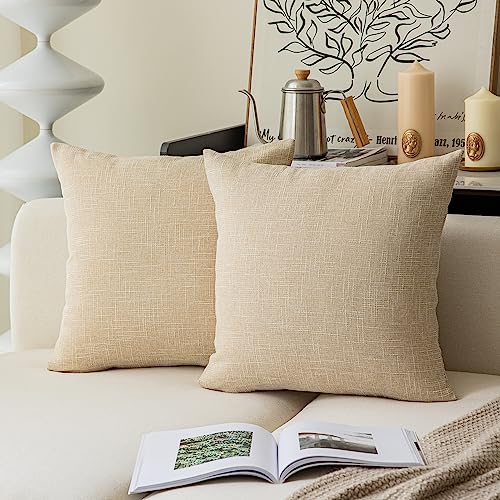 K KEVIN TEXTILE Kevin Textile Decorative Linen Throw Pillow Covers Cushion Case Star Pillowcase for Bed Sofa, 2 Pcs, (24 x 24 Inch, Cream Beige) - Image 1