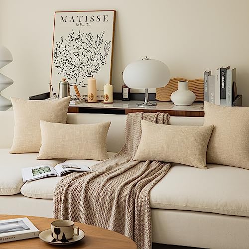 K KEVIN TEXTILE Kevin Textile Decorative Linen Throw Pillow Covers Cushion Case Star Pillowcase for Bed Sofa, 2 Pcs, (24 x 24 Inch, Cream Beige) - Image 5