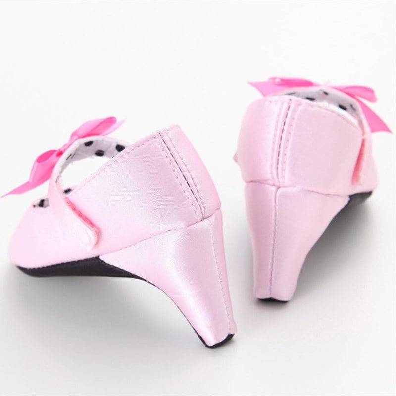 Kutterild Newborn Baby Girls Princess Shoes with High Heels Bowknot Soft Sole Crib Shoes Infant Girl Photography Props(Pink,6-9 Months) - Image 5