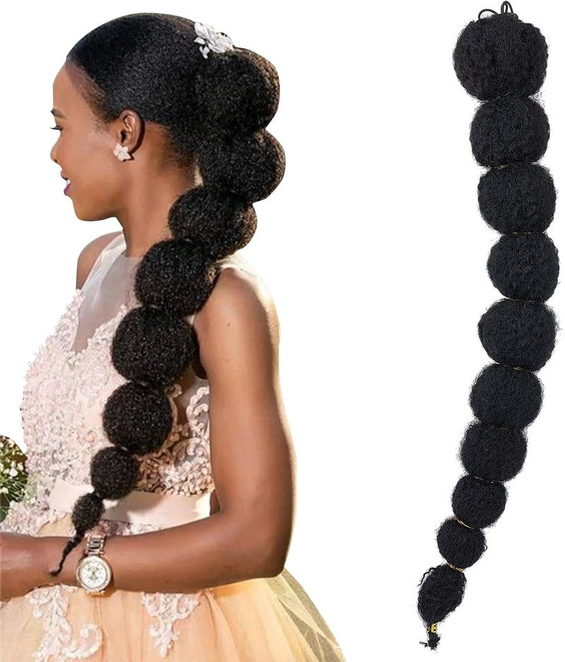 NICENEEDED Drawstring Ponytail Extension for Black Women 19 Inch Long Bubble Ponytail Hair Accessories Lantern Braid Ponytail with Inside Combs for Women Girls Daily Wear