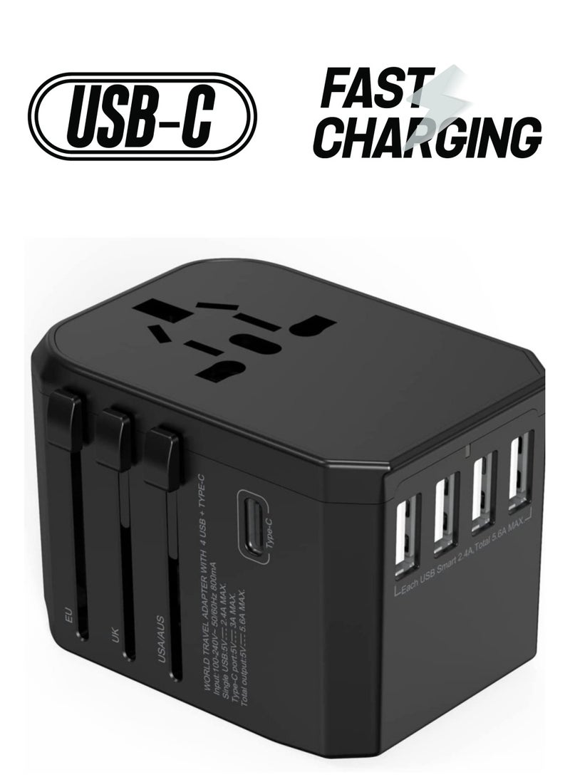 ELTRAZONE Universal Travel Adapter with 4 Ultra-Fast USB Port and 1 Ultra-Fast USB Type C Port and Power Socket Worldwide Plugs  - Image 1