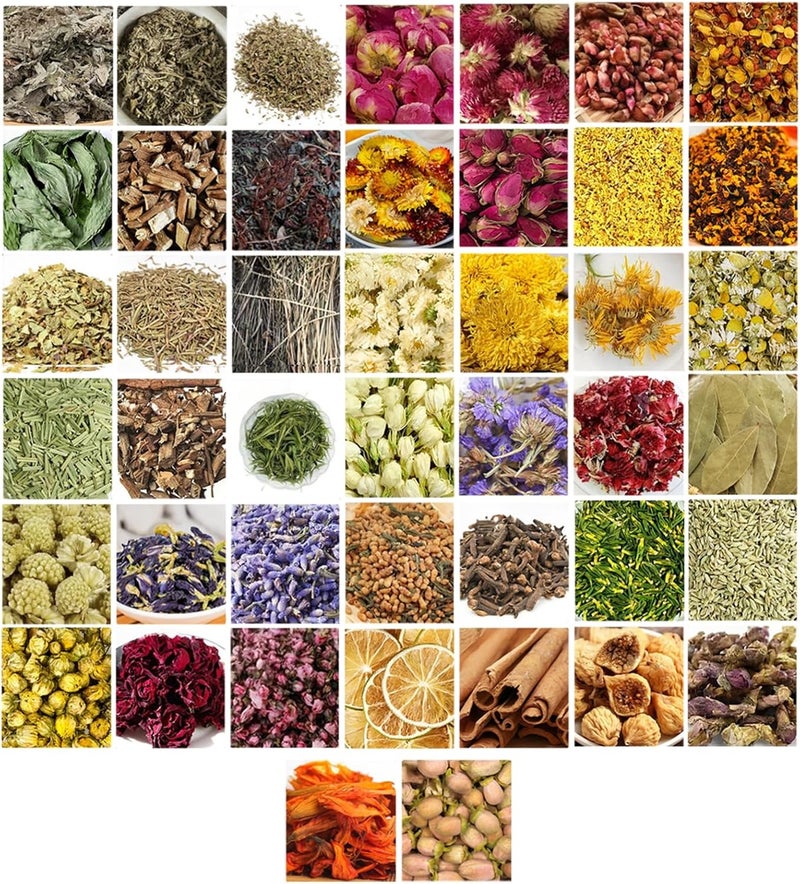 رزم الأعشاب المجففة 42 طقم حرفي أعشاب محكمة الإغلاق مجموعة صنع الشموع ومزيج العطور مع ملصقات - Image 1