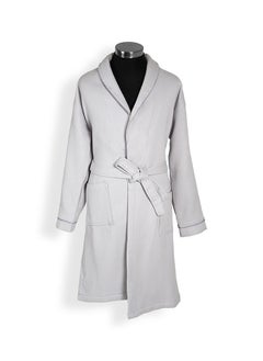 Waffle Trimmed Bathrobe, Grey & Silver