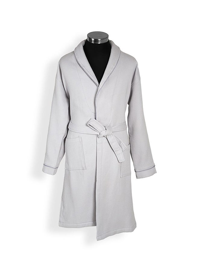 homes r us - Waffle Trimmed Bathrobe, Grey & Silver - Image 1