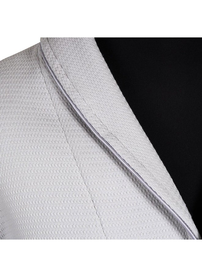homes r us - Waffle Trimmed Bathrobe, Grey & Silver - Image 1