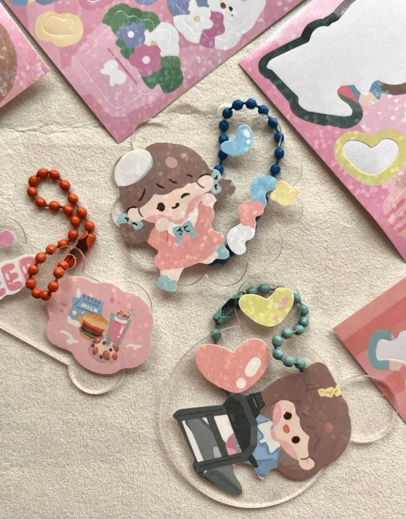 Kağıt Gemi Dükkan Design Your Own Keychain with Cute Girl 58 Piece Pink Sticker Set / Keychain / Bullet Journal