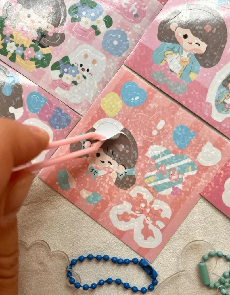 Kağıt Gemi Dükkan Design Your Own Keychain with Cute Girl 58 Piece Pink Sticker Set / Keychain / Bullet Journal