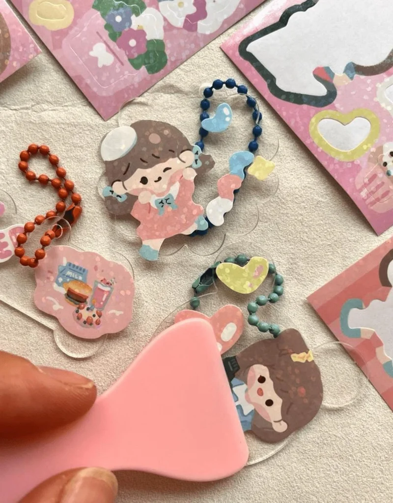 Kağıt Gemi Dükkan Design Your Own Keychain with Cute Girl 58 Piece Pink Sticker Set / Keychain / Bullet Journal