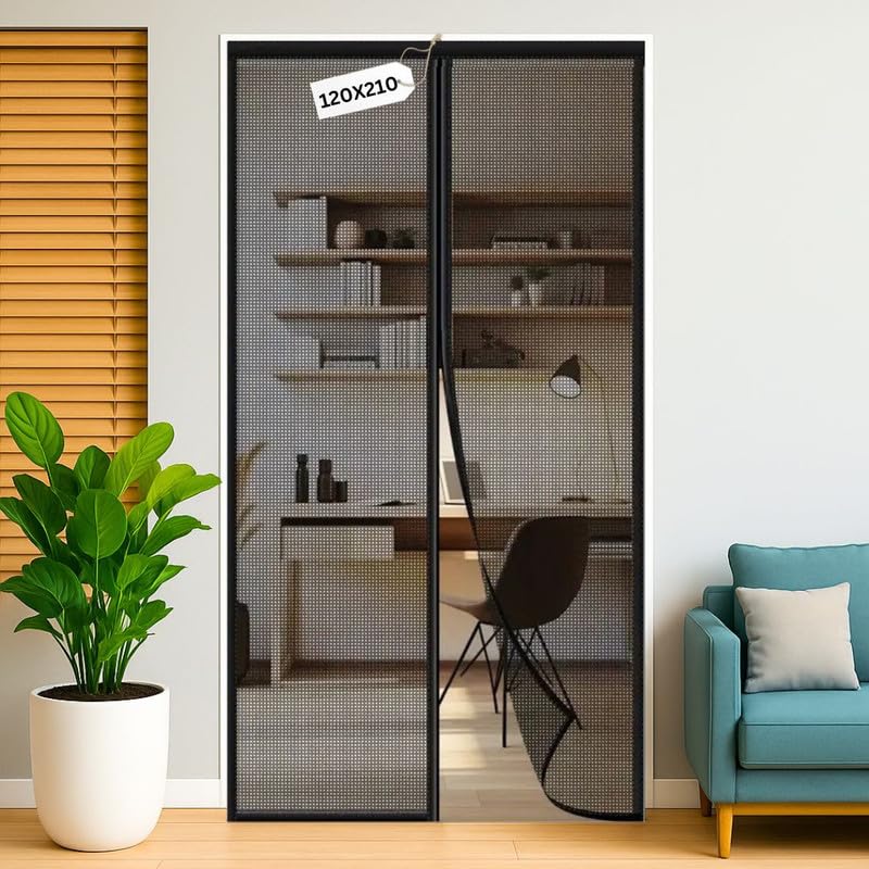 Royalkart 120x210cm Black | Magnetic Mosquito Net for Door | Fiberglass Screen Curtain with 34 Magnets | Auto-Closing Mesh to Keep Mosquitoes Out - Image 1