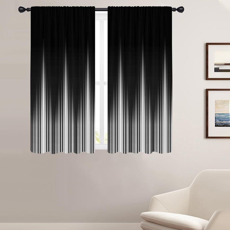 Coxila Black and White Window Curtains for Bedroom 42 x 63 Inch Rod Pocket Ombre Grey Gray Silver Dark Goth Gothic Modern Mens Cool Abstract Anime Living Room Treatment Set of 2 Curtain Panels Drapes - Image 1