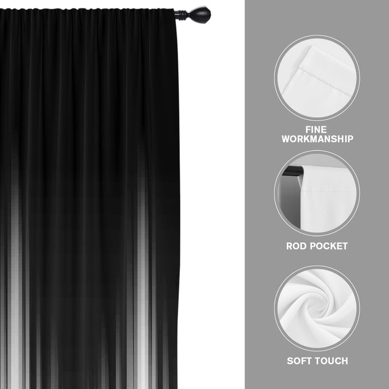 Coxila Black and White Window Curtains for Bedroom 42 x 63 Inch Rod Pocket Ombre Grey Gray Silver Dark Goth Gothic Modern Mens Cool Abstract Anime Living Room Treatment Set of 2 Curtain Panels Drapes - Image 4