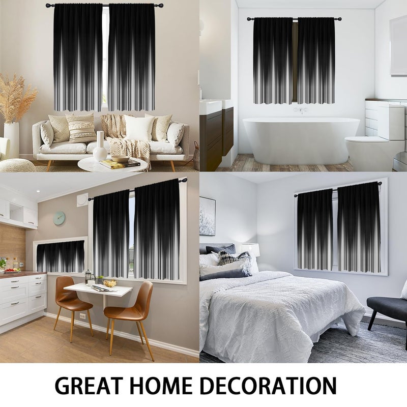 Coxila Black and White Window Curtains for Bedroom 42 x 63 Inch Rod Pocket Ombre Grey Gray Silver Dark Goth Gothic Modern Mens Cool Abstract Anime Living Room Treatment Set of 2 Curtain Panels Drapes - Image 5