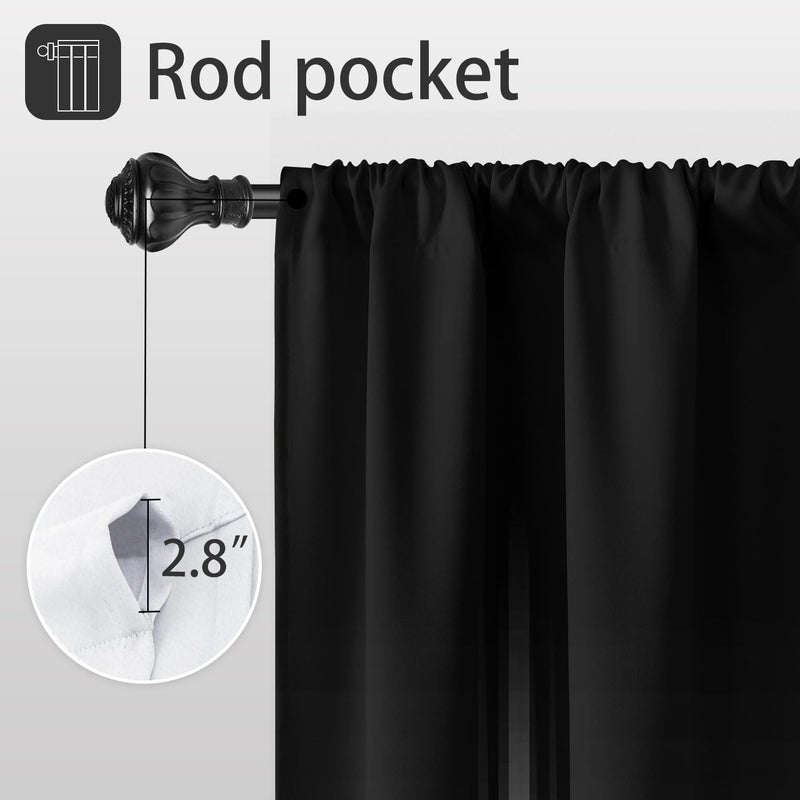Coxila Black and White Window Curtains for Bedroom 42 x 63 Inch Rod Pocket Ombre Grey Gray Silver Dark Goth Gothic Modern Mens Cool Abstract Anime Living Room Treatment Set of 2 Curtain Panels Drapes - Image 3